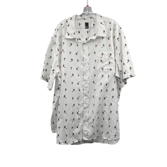 No Retreat Mens Hula Dancer Button Up Shirt Short Sleeve White/Multi Size 3XL - Picture 1 of 9